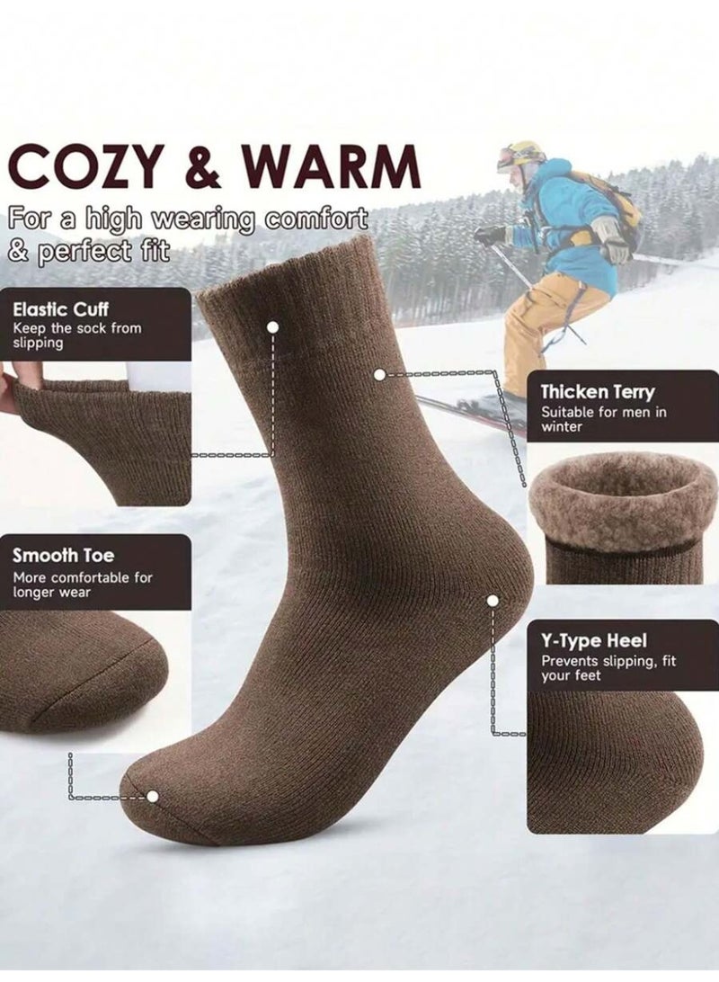 Cuken 3 Pairs Winter Socks for Men and Women, Thermal Warm Wool Thick Socks, Long Thermal Crew Socks for Cold Weather, Hiking, Skiing, Insulated Socks, Colors Included: Coffee, Black, Dark Gray - Image 2